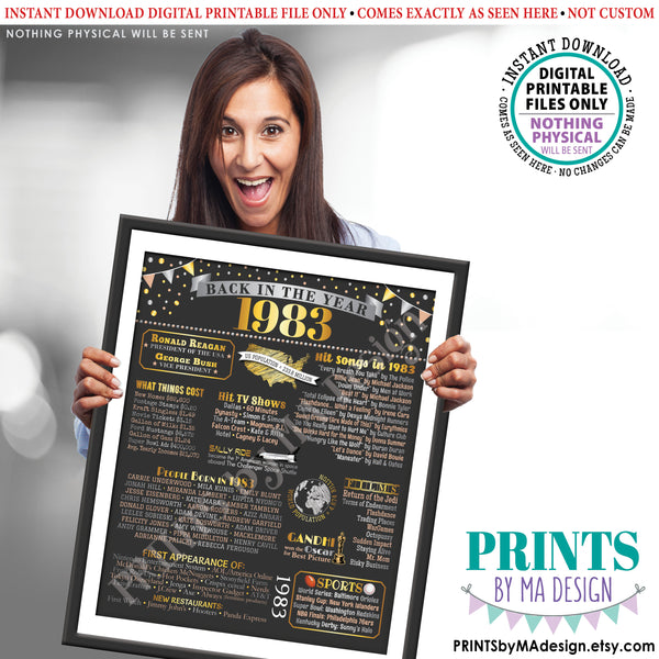 Back in the Year 1983 Poster Board, Remember 1983 Sign, Flashback to 1983 USA History from 1983, PRINTABLE 16x20” Sign, Instant Download Digital Printable File