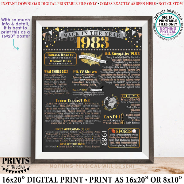 Back in the Year 1983 Poster Board, Remember 1983 Sign, Flashback to 1983 USA History from 1983, PRINTABLE 16x20” Sign, Instant Download Digital Printable File