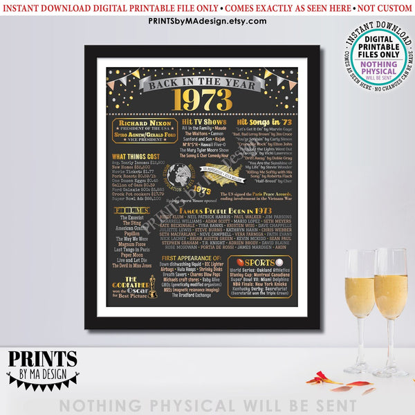 Back in the Year 1973 Poster Board, Remember 1973 Sign, Flashback to 1973 USA History from 1973, PRINTABLE 16x20” Sign, Instant Download Digital Printable File