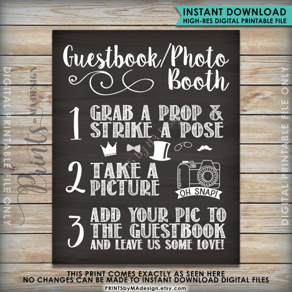 Guestbook Photobooth Sign, Chalkboard Style Guestbook Photo Booth Sign Our Guest Book, 8x10/16x20" Printable Sign - PRINTSbyMAdesign
