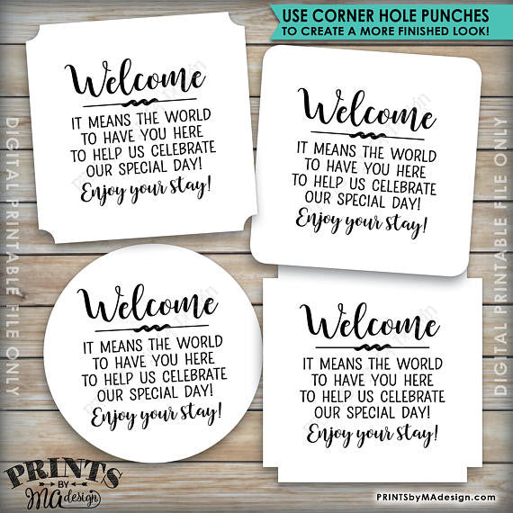 Wedding Tags, Destination Wedding Welcome Bag Tags, Out of Town Guests  Hotel Gift, 3x3 on 8.5x11 Printable Favor Tags