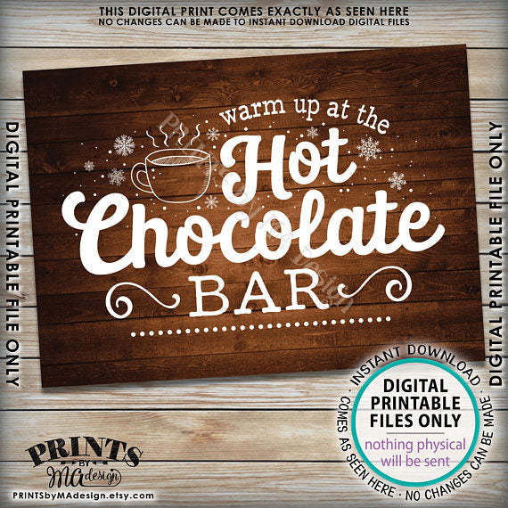 Instant Download Winter Hot Chocolate Bar Kit, Printable Rustic