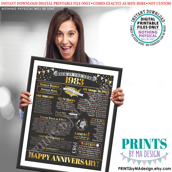 Back in the Year 1983 Anniversary Sign, Flashback to 1983 Anniversary Decor, Anniversary Gift, PRINTABLE 16x20” Poster Board, Instant Download Digital Printable File