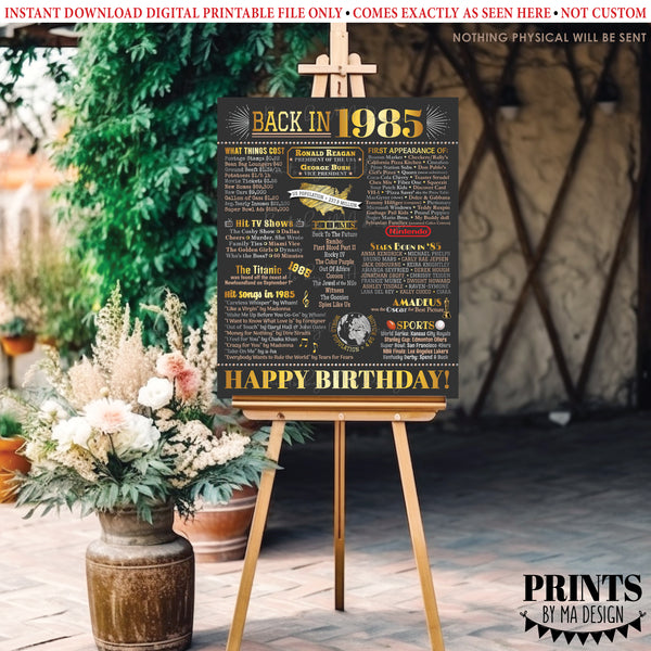 Back in 1985 Birthday Poster Board, Flashback to 1985 Birthday Decoration, ‘85 B-day Gift, PRINTABLE 16x20” Sign, Birthday Decor, Instant Download Digital Printable File