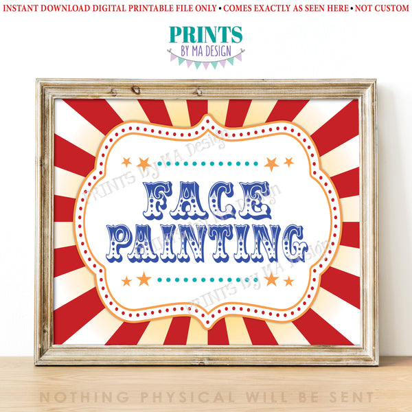 Carnival Face Painting Sign, Circus Activities, Festival Game Tent, Birthday Party, Picnic Games, PRINTABLE 8x10/16x20” Sign, Instant Download Digital Printable File