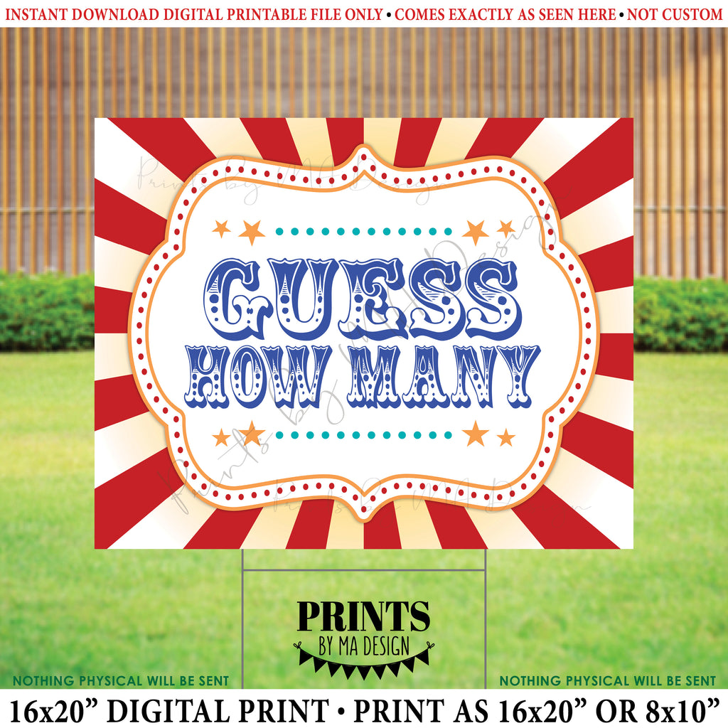Quess How Many Sign Guess How Many Sign, Guess the Number Carnival Theme Party Guessing Ca ...