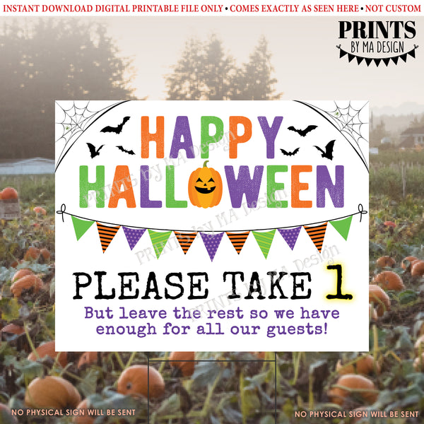 Please Take One Treat Sign, Happy Halloween Trick-Or-Treat Sign, Pass Out Candy Take a Treat, PRINTABLE 8x10/16x20” Landscape Sign, Instant Download Digital Printable File