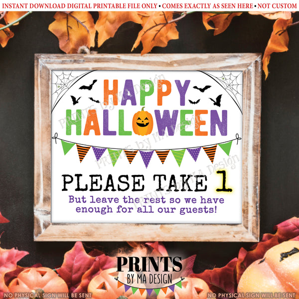 Please Take One Treat Sign, Happy Halloween Trick-Or-Treat Sign, Pass Out Candy Take a Treat, PRINTABLE 8x10/16x20” Landscape Sign, Instant Download Digital Printable File