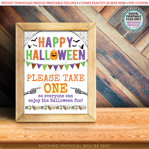 Please Take One Treat Sign, Happy Halloween Trick-Or-Treat Sign, Passing Out Candy, Please Take a Treat, PRINTABLE 8x10/16x20” Sign, Instant Download Digital Printable File