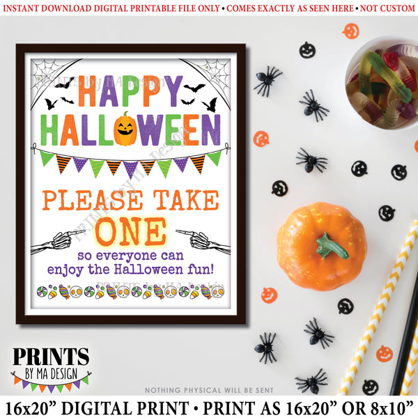 Please Take One Treat Sign, Happy Halloween Trick-Or-Treat Sign, Passing Out Candy, Please Take a Treat, PRINTABLE 8x10/16x20” Sign, Instant Download Digital Printable File