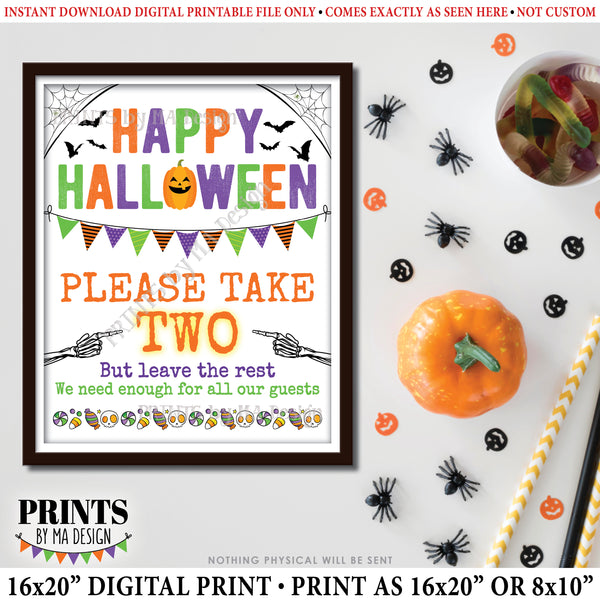 Please Take Two Treats Sign, Happy Halloween Trick-Or-Treat Sign, Passing Out Candy, Please Take a Treat, PRINTABLE 8x10/16x20” Sign, Instant Download Digital Printable File