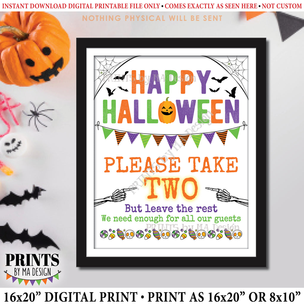 please take two treats sign, happy halloween trick-or-treat sign, passing out candy, please take a treat, printable 8x10/16x20” sign, instant download