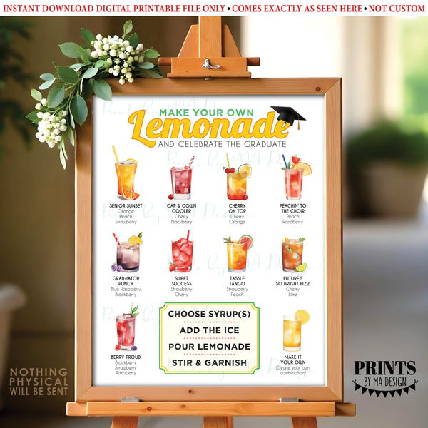 Graduation Party Lemonade Menu, Lemonade Bar Drink Station, Celebrate the Graduate, Digital PRINTABLE 8x10/16x20” Grad Party Decoration, Instant Download Digital Printable File