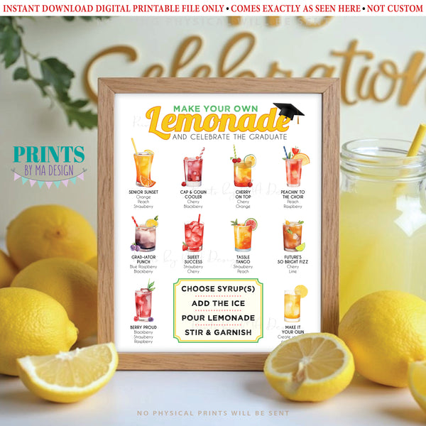 Graduation Party Lemonade Menu, Lemonade Bar Drink Station, Celebrate the Graduate, Digital PRINTABLE 8x10/16x20” Grad Party Decoration, Instant Download Digital Printable File