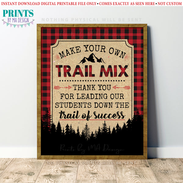 Teacher Appreciation Trail Mix Sign, Make Your Own Snack, Red & Black Checker Buffalo Plaid, PRINTABLE 8x10/16x20” Red Checker Buffalo Plaid Sign, Instant Download Digital Printable File