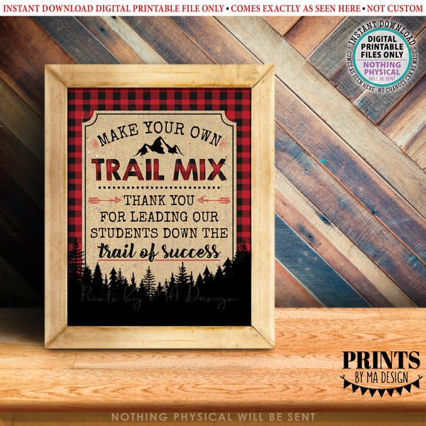 Teacher Appreciation Trail Mix Sign, Make Your Own Snack, Red & Black Checker Buffalo Plaid, PRINTABLE 8x10/16x20” Red Checker Buffalo Plaid Sign, Instant Download Digital Printable File