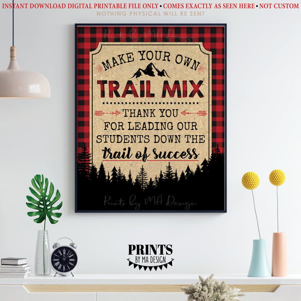 Teacher Appreciation Trail Mix Sign, Make Your Own Snack, Red & Black Checker Buffalo Plaid, PRINTABLE 8x10/16x20” Red Checker Buffalo Plaid Sign, Instant Download Digital Printable File