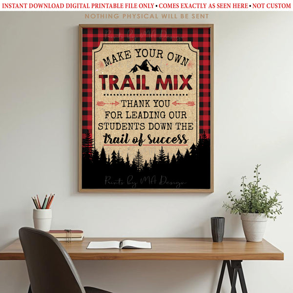 Teacher Appreciation Trail Mix Sign, Make Your Own Snack, Red & Black Checker Buffalo Plaid, PRINTABLE 8x10/16x20” Red Checker Buffalo Plaid Sign, Instant Download Digital Printable File