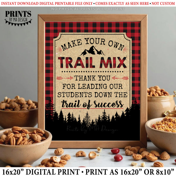 Teacher Appreciation Trail Mix Sign, Make Your Own Snack, Red & Black Checker Buffalo Plaid, PRINTABLE 8x10/16x20” Red Checker Buffalo Plaid Sign, Instant Download Digital Printable File