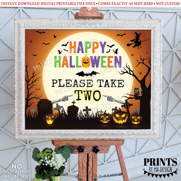 Please Take Some Candy Sign, Happy Halloween, Trick-Or-Treat, Moon Bats Pumpkins, PRINTABLE 8x10/16x20” Please Take Two Treats Sign, Instant Download Digital Printable File