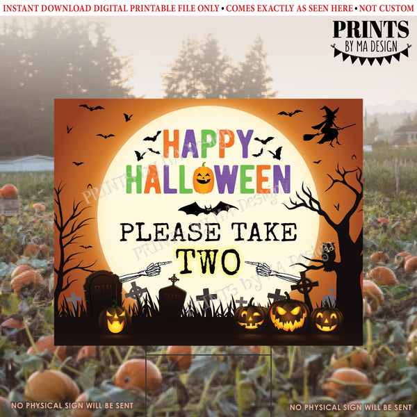 Please Take Some Candy Sign, Happy Halloween, Trick-Or-Treat, Moon Bats Pumpkins, PRINTABLE 8x10/16x20” Please Take Two Treats Sign, Instant Download Digital Printable File