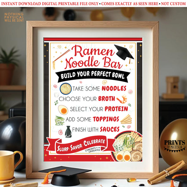 Ramen Noodle Bar Sign, Build Your Own Noodle Bowl Directions, Party Food Station Buffet Sign, Red PRINTABLE 8x10/16x20” Sign, Graduation Party, Instant Download Digital Printable File (Copy) (Copy)