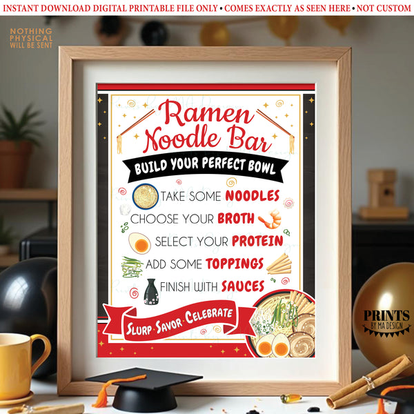 Ramen Noodle Bar Sign, Build Your Own Noodle Bowl Directions, Party Food Station Buffet Sign, Teacher Appreciation, Red PRINTABLE 8x10/16x20” Sign, Instant Download Digital Printable File