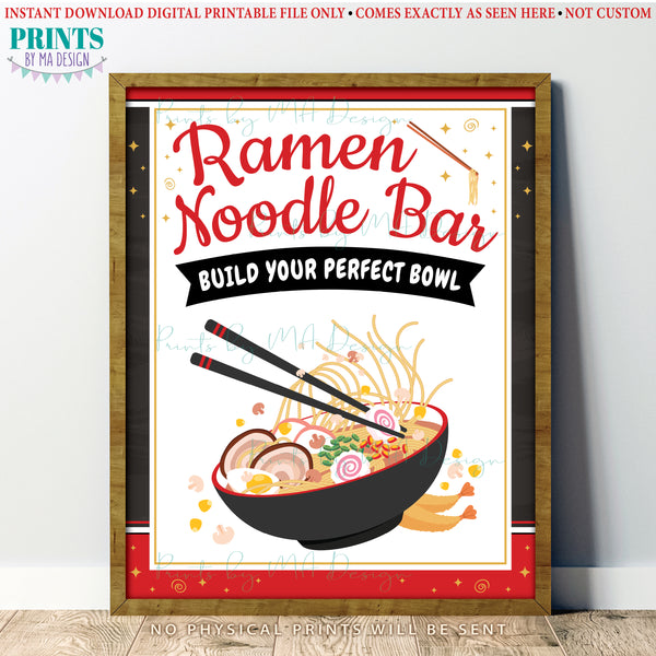 Ramen Noodle Bar Sign, Build Your Own Noodle Bowl Directions, Party Food Station Buffet Sign, Red PRINTABLE 8x10/16x20” Sign, Teacher Appreciation, Instant Download Digital Printable File (Copy)