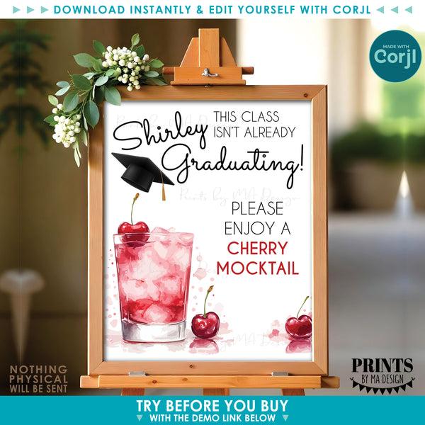 Editable Graduation Shirley Temple Sign, DIY Drink Station for a Grad Party, Custom PRINTABLE 8x10/16x20” Sign (Edit Yourself with Corjl)