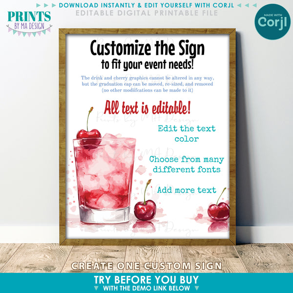 Editable Graduation Shirley Temple Sign, DIY Drink Station for a Grad Party, Custom PRINTABLE 8x10/16x20” Sign (Edit Yourself with Corjl)