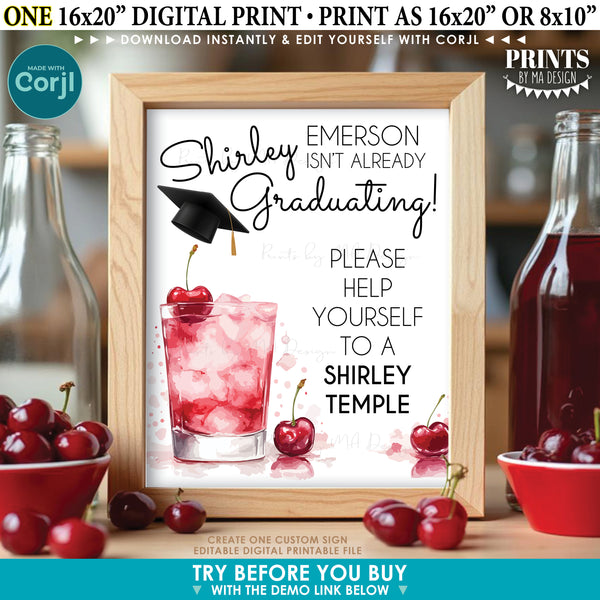 Editable Graduation Shirley Temple Sign, DIY Drink Station for a Grad Party, Custom PRINTABLE 8x10/16x20” Sign (Edit Yourself with Corjl)