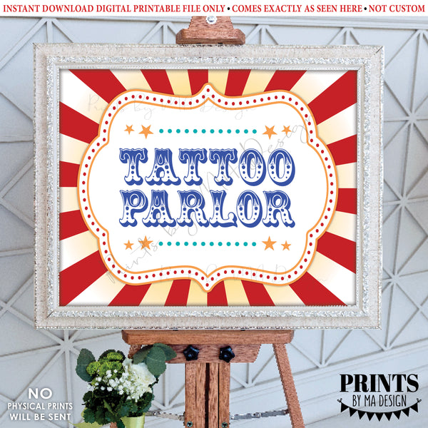 Tattoo Parlor Sign, Carnival Tattoo Studio, Circus Activities & Games, Birthday Party, Fesitval, Picnic, PRINTABLE 8x10/16x20” Sign, Instant Download Digital Printable File
