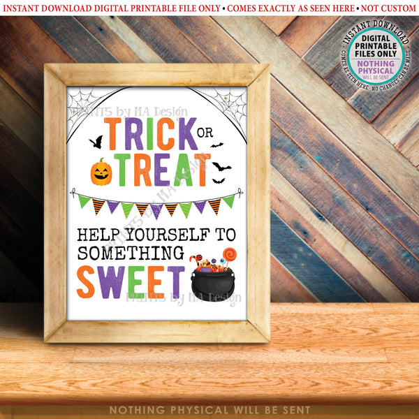 Trick or Treat Help Yourself to Something Sweet Treat Sign, Please Take Halloween Candy, Cauldron Bucket, PRINTABLE 8x10/16x20” Sign, Instant Download Digital Printable File