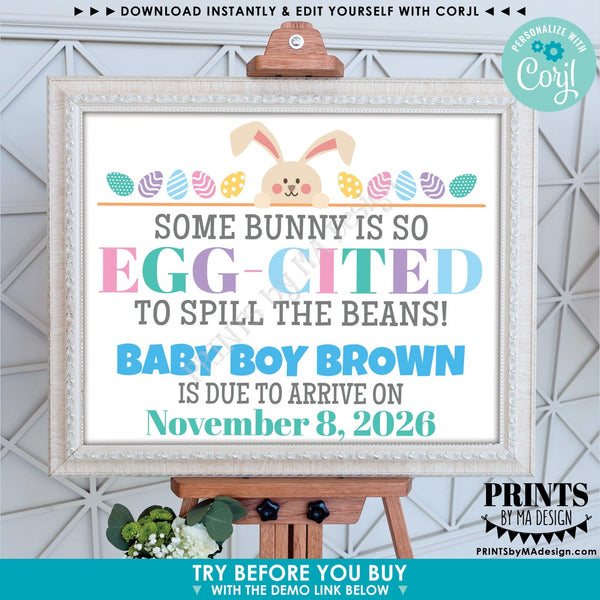 Editable Easter Egg Hunt Sign, Easter Bunny, Eggs, One Custom PRINTABLE 8x10/16x20” Landscape Sign, Choose Your Text (Edit Yourself w/Corjl)