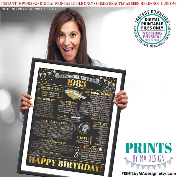 Back in the Year 1983 Birthday Sign, Flashback to 1983 Poster Board, ‘83 B-day Gift, Bday Decoration, PRINTABLE 16x20” Sign, Instant Download Digital Printable File