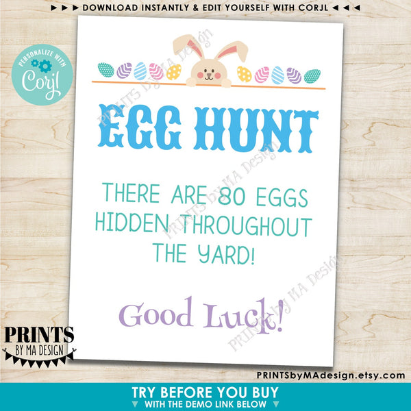 Editable Easter Sign, Letter from Easter Bunny, Eggs, Choose Your Text, One Custom PRINTABLE 8.5x11” Portrait Sign (Edit Yourself w/Corjl)