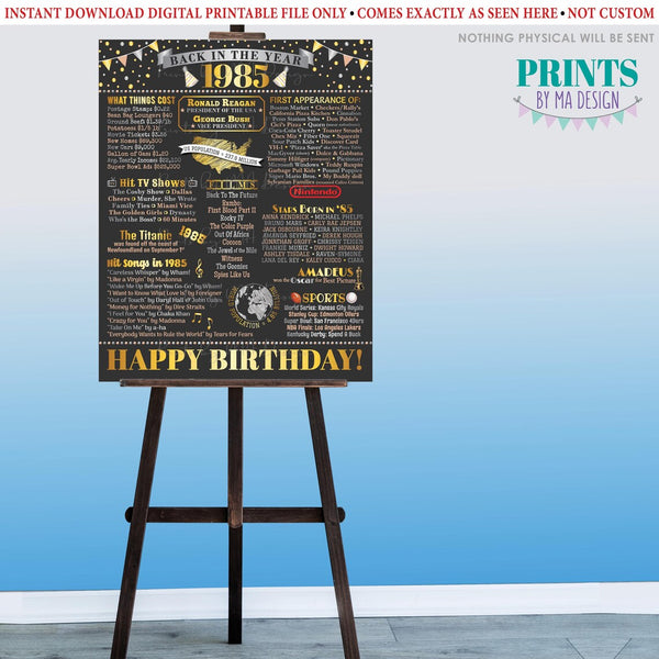 Back in the Year 1985 Birthday Sign, Flashback to 1985 Poster Board, ’85 B-day Gift, Bday Decoration, PRINTABLE 16x20” 1985 Sign, Instant Download Digital Printable File