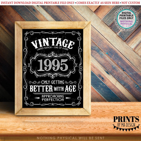 1995 Birthday Sign, Vintage Better with Age Poster, Whiskey Theme Decoration, PRINTABLE 8x10/16x20” Black & White Portrait 1995 Sign, Instant Download Digital Printable File