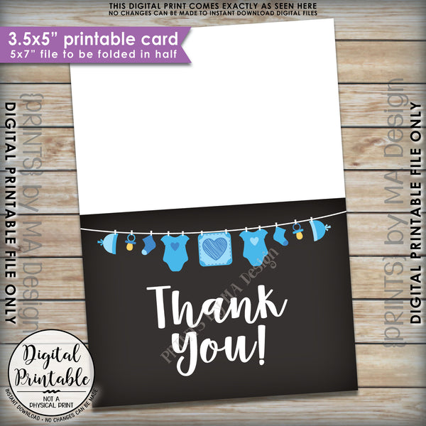 Baby Shower Thank You Card, Blue Baby Thank You Card, Printable Thank Yous, It's a Girl, 3.5x5" folded card, 5x7" Printable Instant Download - PRINTSbyMAdesign