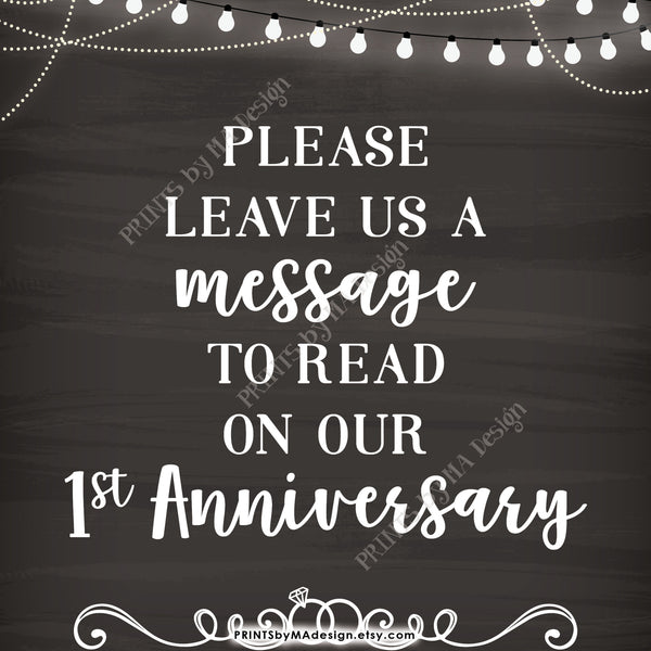 Please Leave Us a Message to Read on Our First Anniversary Wedding Sign, 1st Anniversary Message, 8x10” Chalkboard Style Printable Instant Download - PRINTSbyMAdesign