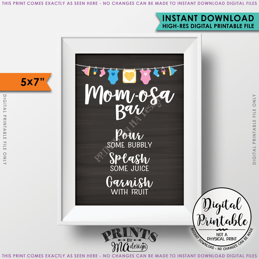 Mom-osa Bar Sign, MOMosa Sign, Mimosa Baby Shower, Make a Mimosa Decor, Preggatini, Gender Neutral 5x7” Chalkboard Style Printable Instant Download - PRINTSbyMAdesign
