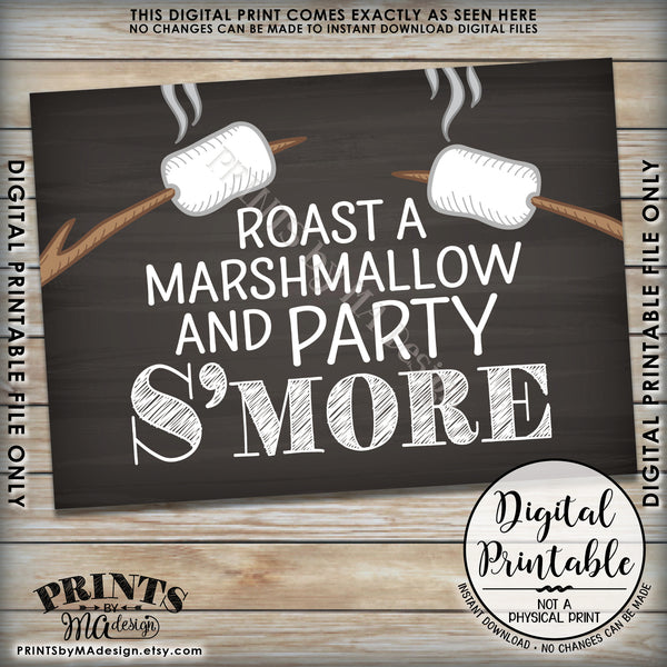 S'more Sign, Campfire Party Smore, Roast S'mores Wedding, Birthday, Graduation, Sweet 16, Instant Download 5x7” Chalkboard Style Printable Sign - PRINTSbyMAdesign