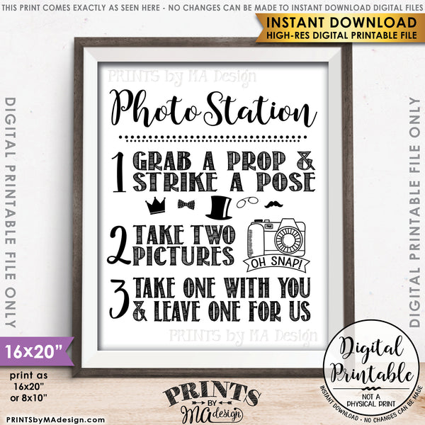 Photo Station Sign, Take 2 Photos and Leave One For Us Photobooth Wedding Sign, Instant Download 8x10/16x20” Printable File - PRINTSbyMAdesign