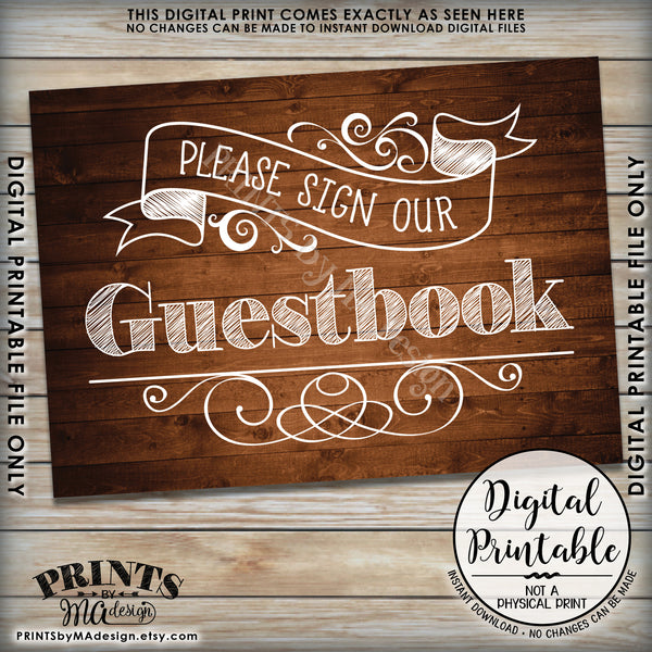 Please Sign Our Guestbook Wedding Sign, Guest Book Reception Sign, Rustic Wood Style Instant Download 5x7” Printable Sign - PRINTSbyMAdesign