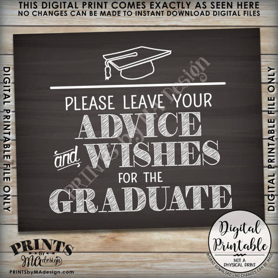 Graduation Party Decor, Graduation Advice, Please Leave your Advice and Well Wishes for the Graduate Sign, 8x10” Chalkboard Style Printable Sign <Instant Download> - PRINTSbyMAdesign