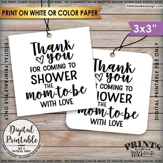 Baby Shower Thank You Tags, Thank You for Coming to Shower the Mom-to-Be Baby Shower Tags, 3x3" on 8.5x11" Printable Favor Tags <Instant Download> - PRINTSbyMAdesign