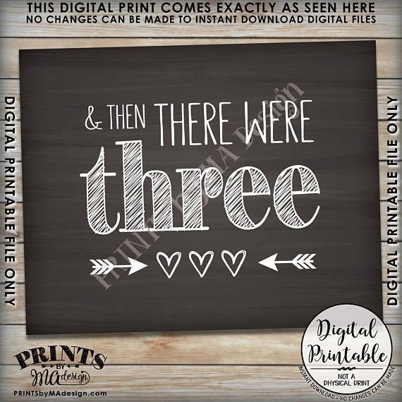 And Then There Were Three Pregnancy Announcement, There Were 3 Sign, Family of 3, 8x10/16x20” Chalkboard Style Printable <Instant Download> - PRINTSbyMAdesign