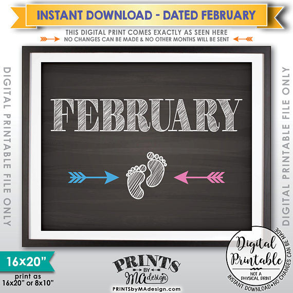 February Pregnancy Announcement Sign due in FEBRURARY, Subtle Due Date Month, Expecting Sign, 8x10/16x20” Chalkboard Style Sign <Instant Download Digital Printable File> - PRINTSbyMAdesign