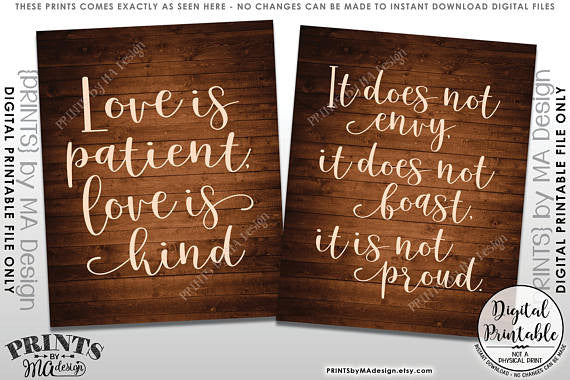 Love is Patient Love is Kind, Wedding Aisle, 1 Corinthians 13, Set of 5 Wedding Signs, 16x20” Rustic Wood Style Printable Signs<Instant Download> - PRINTSbyMAdesign
