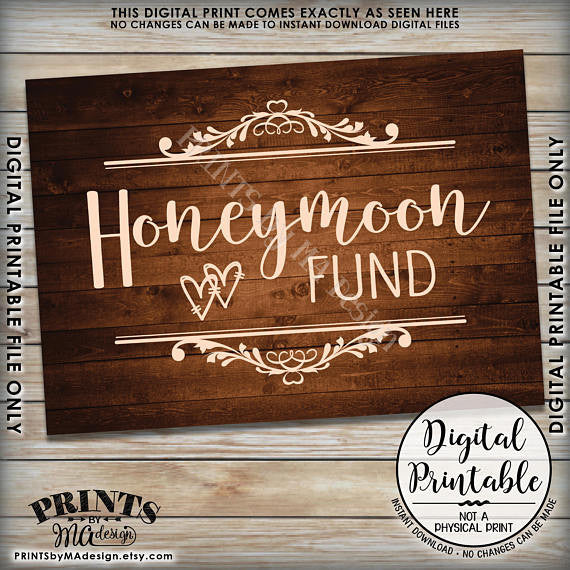 Honeymoon Fund Sign, Honeymoon Collection Sign, Wedding Sign, 5x7” Brown Rustic Wood Style Printable <Instant Download> - PRINTSbyMAdesign